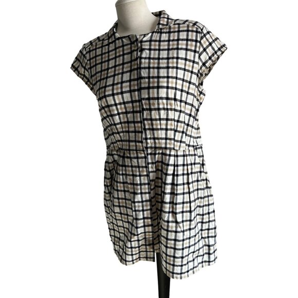 Pendleton Plaid Mini Dress Sz 12 (M/L) Womens Navy Blue Tan Short Sleeve Button - Picture 16 of 16